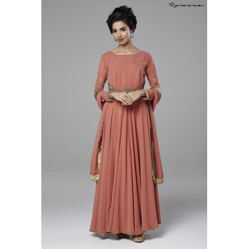 DARK PEACH INDIAN PARTY WEAR FLARED GOWN